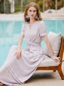 XIANGYING | French Elegant Lilac Color Knot Top Half Skirt Set