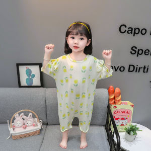 Breathable Cotton Baby Girl Romper Sleepwear Summer Thin Pure Cotton Anti-Kick Air Conditioning Suit Children Infant Princess Crawling Suit