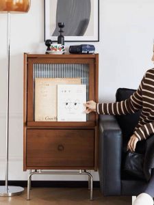 Rustic Solid Wood Storage Cabinet Nordic Modern Sofa Side Table Magazine Rack Bedroom Living Room Multi-Functional Furniture