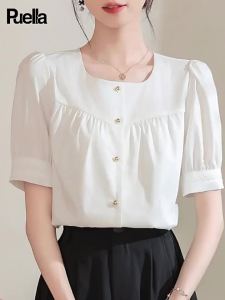puella | Fashionable Versatile White Square Neck Shirt