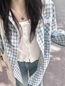 Áo Khoác Polo Ren Hai Lớp Ngọt Ngào Mát Mẻ Cho Nữ Xuân Thu Cardigan Ngoài Trời Phong Cách Hồng Kông INS Kẻ Caro Áo Sơ Mi