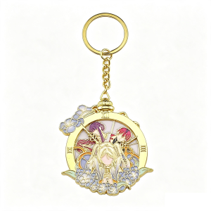 Frieren Beyond Journeys End Rotatable Enamel Key Chain Pocket Watch Hydrangea Pattern Metal Keyring Pendant Backpack Decor