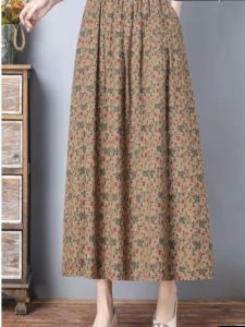 กระโปรงทรงเอเอวสูงผ่าหน้าลายดอกไม้สำหรับผู้หญิง ฤดูใบไม้ผลิและฤดูร้อน 2025 กระโปรงทรงเอยาวปานกลางใหม่