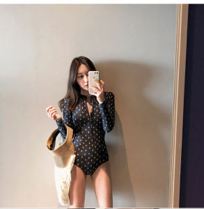 ชุดว่ายน้ำวันพีซแขนยาวเซ็กซี่ (สีดำ) รุ่น 0222