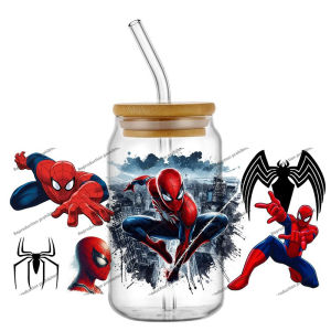 การออกแบบใหม่ล่าสุด Super Spider Man ยอดนิยม 16oz UV DTF 3D สติกเกอร์ Marvel Decals ถ้วยแก้วแก้วกาแฟหัตถกรรม DIY ของขวัญวันเกิด