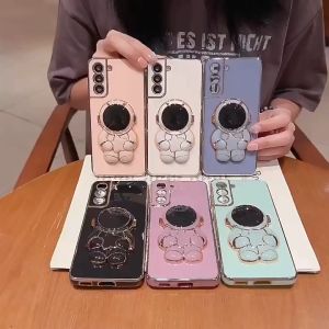 Soft Case Samsung A16 4G 5G Casing Silikon Dudukan Lipat Astronot Plating Mewah