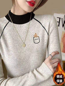 เสื้อยืดแขนยาวผู้หญิง เส้นใยโพลีเอสเตอร์ คอปกสูงครึ่งตัว สไตล์ฤดูหนาว เสื้อชั้นในที่สวมใส่สบาย เสื้อผ้าทำงาน