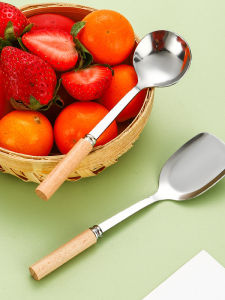 Thickened Stainless Steel Mini Small Shovel Soup Spoon Wooden Handle Childrens Kitchen Utensils DIY Shrink Food Play Tools