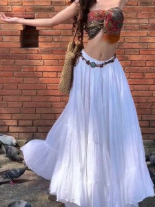 Váy Chữ a Cạp Cao Màu Trắng Kiểu Pháp Cho Nữ Mùa Hè Đi Biển Váy Đi Biển Gợi Cảm Váy Dài Thường Ngày Mùa Hè 2025