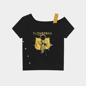 Shalldoer | Heavy Rhinestone Butterfly Knot Short Sleeve T-Shirt Womens Summer Fashion Anti-Aging Shoulder Exposure Neckline Casual Top
