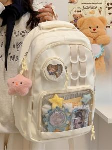 OUDENGPAI | High Capacity Transparent Layer Anime Backpack School Bag Dual Shoulder Soft Foldable Vertical Square Zipper Closure Pure Color