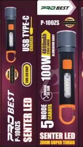 JUKE Senter LED 100 Watt 5 Mode Cahaya Senter Probest P-100ZS Zoom Super Turbo Multifungsi