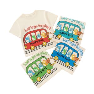 be top | Short Sleeve Dinosaur Bus Pattern Cotton Tshirt