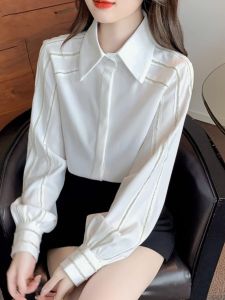 WANGGONGZHU | เสื้อเชิ้ตผ้าชีฟองผู้หญิงฤดูใบไม้ร่วง 2025 ดีไซน์ใหม่ สไตล์เรียบง่าย เสื้อเชิ้ตกระชับสัดส่วน ดีไซน์เก๋ไก๋ ทรงตรง