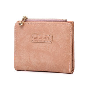 IN196# Irene Novy Korean Version Of The Retro Folding Solid Color Leather Bifold Short Wallet Women