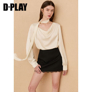 D-PLAY | Elegant Draped One-Shoulder Satin Shirt
