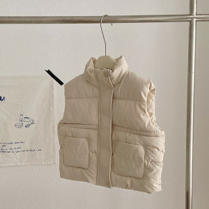 Korean Style down Cotton Vest for Children Autumn Winter Outerwear Baby Boys Girls Jacket Thickened Polyester Fiber Pure Color