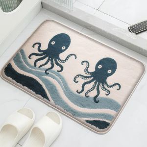VIKAMA Hoạt Hình Cá Bạch Tuộc Sóng Thảm Chùi Chân Bền Bỉ Chống Vết Bẩn Thấm Hút Chống Trượt Trong Nhà Cho Lối Vào Phòng Tắm Nhà Bếp
