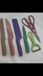 AM888 ชุดมีดทำครัว มีด 6 ชิ้น สีพาสเทล เซตมีดทำครัวเคลือบเซรามิก อุปกรณ์สำหรับทำอาหาร พร้อมส่ง