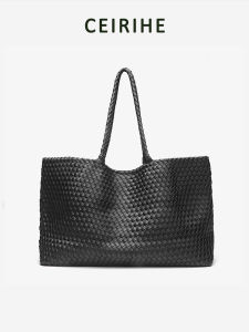 CEIRIHE Lazy Style Knitted Leather Tote Bag Large Capacity Casual Single Shoulder Bag for Women British Style Soft Leather
