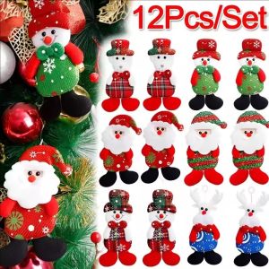 12pcs/Set Merry Christmas DIY Doll Pendant / Santa Claus Snowman Elk Ornaments for Xmas Tree / Christmas Felt Doll Toy Gift / for Christmas New Year Holiday Party Decors
