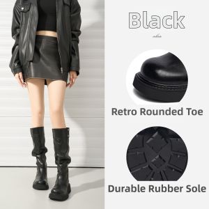 Josiny | Thick-soled All-matching Slimming Ruched Piling Boots Long