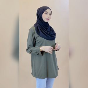 KM Muslimah KM Madison Front Zip Nursing Friendly Ready Stock Malaysia Women Modern Blouse Baju Wanita [B32994]