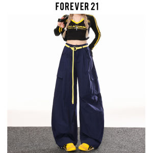 Forever 21 High Waist Loose Workwear Casual Pants Womens American Style Slimming Wide Leg Knife Pants Blue Casual Trousers