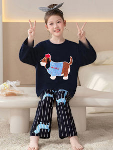 Cute Childrens Cotton Pajamas Long Sleeve Spring Autumn Style Home Clothes Set for Girls Soft Breathable Comfortable Cotton