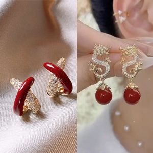 South Korea Ins Style Red Cross 925 Silver Stud Earrings Special-Interest Design Fancy Earrings 2023 Hot-Selling Earrings Female