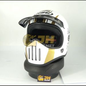 Helm Cakil HBC Whell White + FREE GOGGLE | Helm Retro | Full Face | Jual Helm