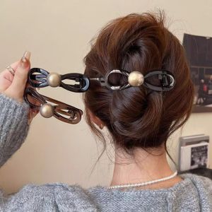 1PC New Twisted Hair Clip Plastic Imitation Pearl Hairpin Twisted Design Hairpin Barrettes Women Hair Accessories Black
