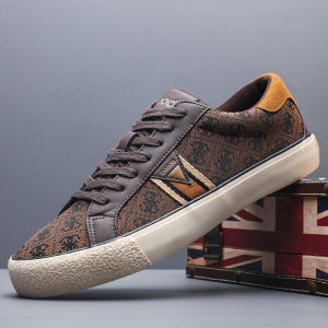 Trendy American Printed Casual Shoes Low Cut Breathable Mens Canvas Shoes Universal Lightweight Flat Heel round Toe Rubber Sole