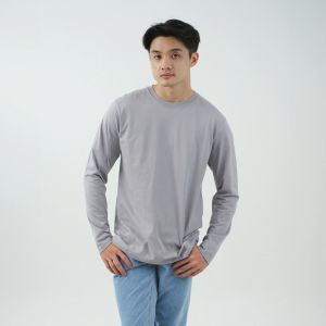 Kaos Polos Pria Oneck Lengan Panjang Bahan Katun Combed 30s Warna Light Gray