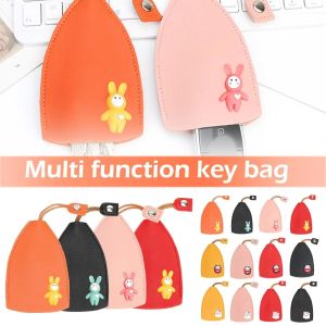 Cute Creative Pull Out Key Bag Cartoon Rabbit Leather Key Wallets Large Capacity Car Key Case Holder PU Leather Keychain Pouch