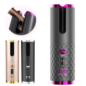 เครื่องม้วนผมเซรามิกไร้สายอัตโนมัติ ชาร์จผ่าน USB พกพาสะดวก พร้อมหน้าจอ LED แสดงอุณหภูมิ ระดับมืออาชีพ