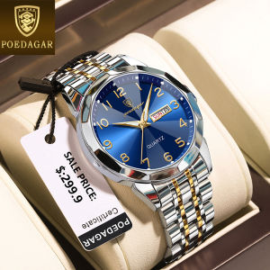 POEDAGAR Luxury Men's Watch: Waterproof Stainless Steel Sapphire Glass Diamond Digital Calendar Watch