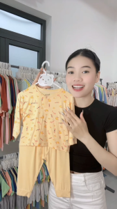 Bộ dài tay cổ trụ BENTY họa tiết cute chất vải mềm mịn thấm hút mồ hôi đồ bộ mặc ngủ cho bé