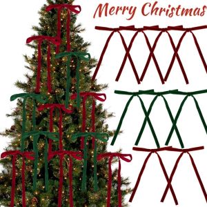 5pcs Velvet Christmas Bow Christmas Tree Decoration with Twist Gift Wrap Ribbon Bow DIY Hanging Fireplace 2025 Christmas Wedding Birthday Party Decoration