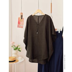 XIAOER | Áo Thun V-neck Chất Liệu Voan Mềm Thiết Kế Xòe và Dáng Ôm
