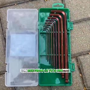 Kunci L Set Ballpoint Panjang 9 PCS ( 1.5 - 10 MM ) Bahan S2 Tidak berkarat Kunci L Set panjang