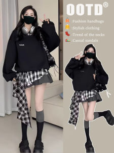 Casual Loose Womens Plaid Splicing Sweatshirt Dress Spring Autumn New Style Slimming A-Line Dress Casual Comfortable Gown