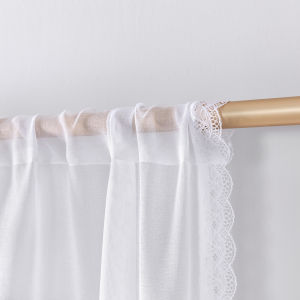 Small Short Sheer Curtains for Kitchen Bedroom Valance Tulle Drapes Embroidered Lace White Voile Curtain Home Decor