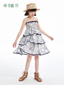 Princess Style Cotton Summer Dress for Girls Childrens Clothing Floral Print Strap Vestidos Infantil Cotton Cake Skirt
