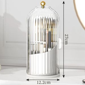360° Rotating Makeup Brush Holder with Lid Clear Dustproof Make Up Organizers for Vanity Bathroom Countertop
