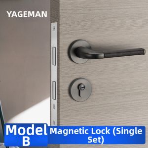 YAGEMAN | Genuine Leather Door Lock Handle with Magnetic Silent