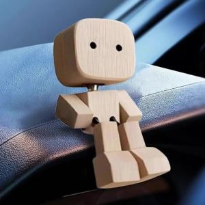 Cute Shaking Wooden Man Doll Funny Car Dashboard Decor Auto Interior Figure Ornament Accessories