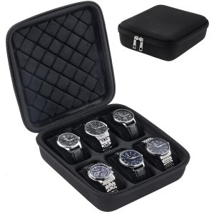 Travel Watch Case6 Slots Hard Shell Storage Box for Watch Bracelet Accessories Zippered Organizer Bag Valentines Gift for Men