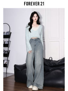 American Style High Waist Wide Leg Blue Jeans Women Loose Pear Shape Slimming High Waist Straight Floor-Length Pants