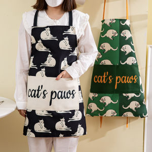 Nordic Style Waterproof Stain Resistant Kitchen Apron: Cute Cartoon Cat Black White Work Uniform